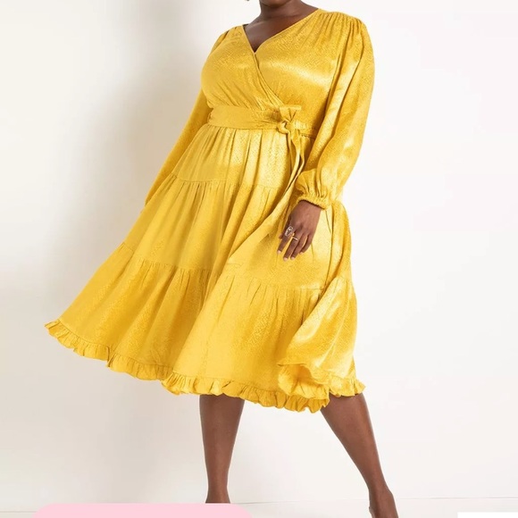 Satin Surplice Tiered Dress - Picture 2 of 5